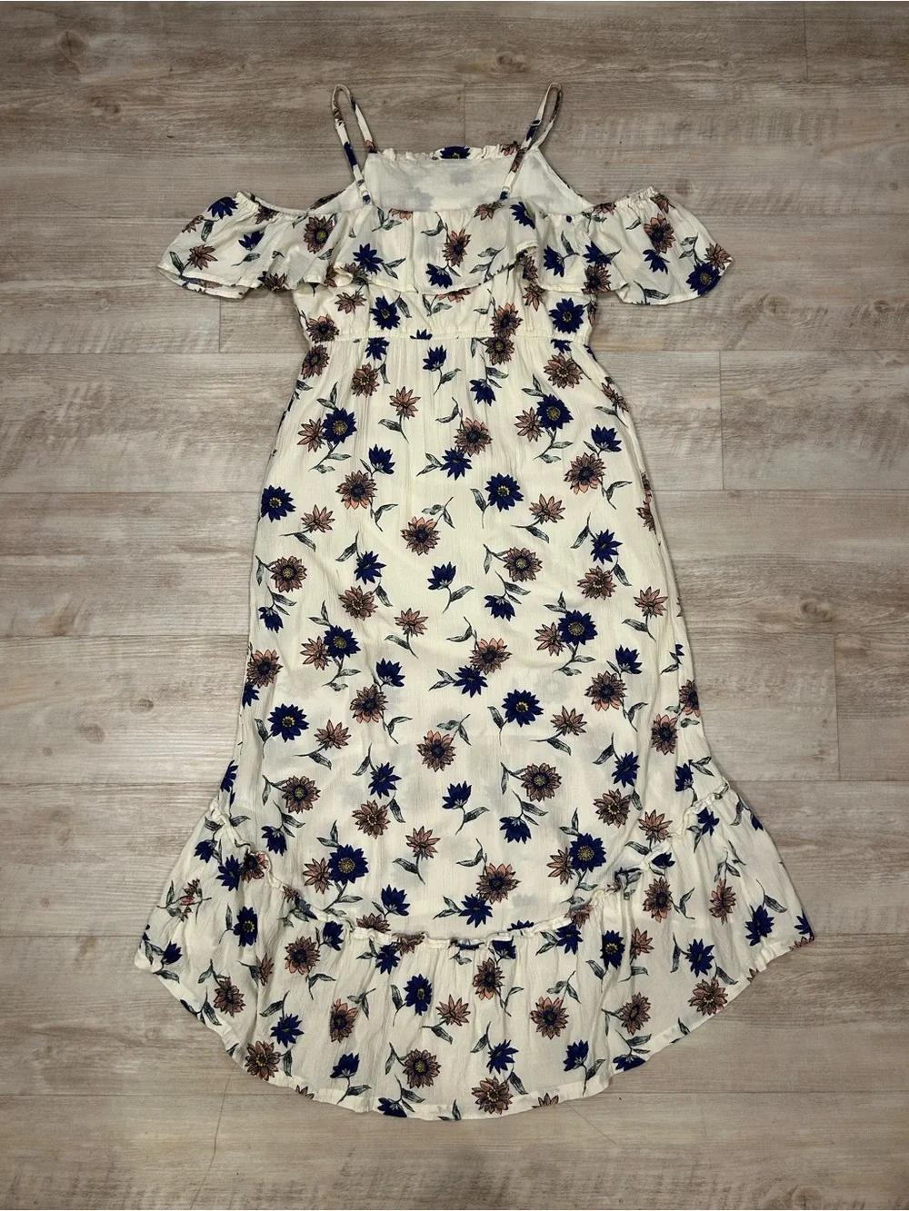 Old Navy Cream Floral Cold-Shoulder Sundress with Navy and Pink Flowers